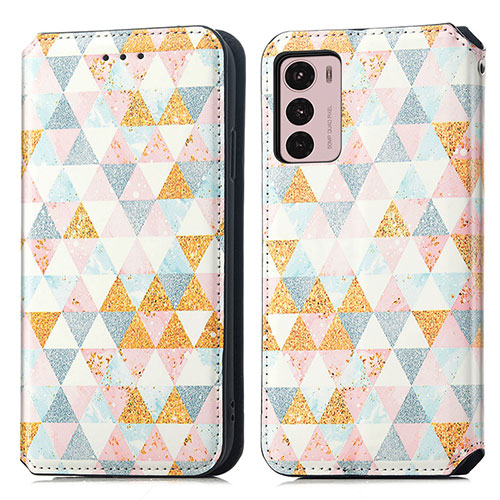 Leather Case Stands Fashionable Pattern Flip Cover Holder S02D for Motorola Moto G42 White