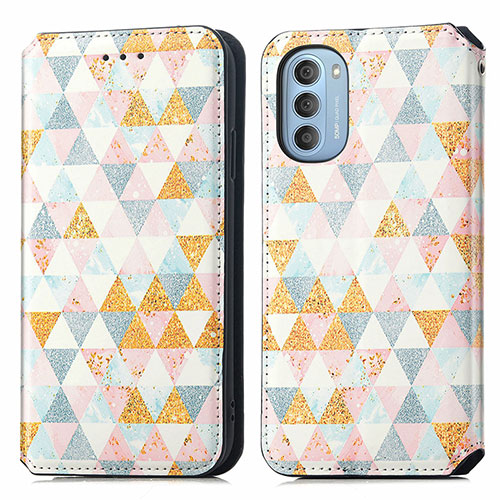 Leather Case Stands Fashionable Pattern Flip Cover Holder S02D for Motorola Moto G51 5G White