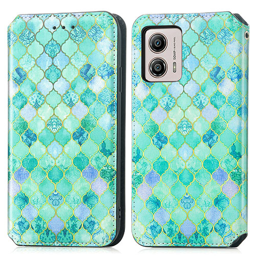 Leather Case Stands Fashionable Pattern Flip Cover Holder S02D for Motorola Moto G53 5G Green