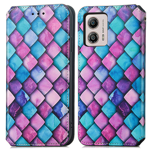 Leather Case Stands Fashionable Pattern Flip Cover Holder S02D for Motorola Moto G53 5G Purple