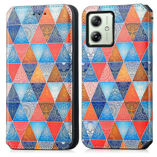 Leather Case Stands Fashionable Pattern Flip Cover Holder S02D for Motorola Moto G54 5G Brown