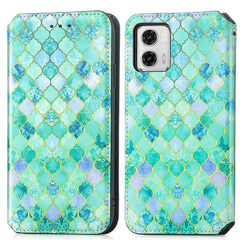 Leather Case Stands Fashionable Pattern Flip Cover Holder S02D for Motorola Moto G73 5G Green