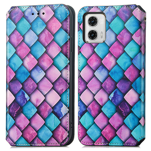 Leather Case Stands Fashionable Pattern Flip Cover Holder S02D for Motorola Moto G73 5G Purple