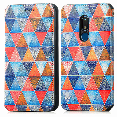 Leather Case Stands Fashionable Pattern Flip Cover Holder S02D for Nokia C3 Brown