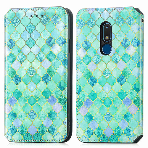 Leather Case Stands Fashionable Pattern Flip Cover Holder S02D for Nokia C3 Green