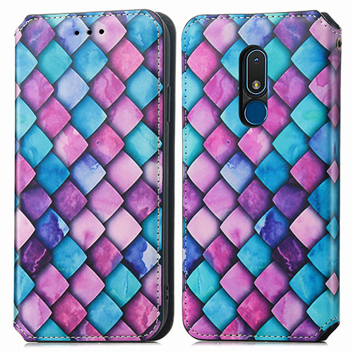 Leather Case Stands Fashionable Pattern Flip Cover Holder S02D for Nokia C3 Purple