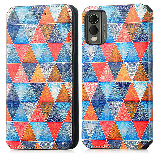 Leather Case Stands Fashionable Pattern Flip Cover Holder S02D for Nokia C32 Brown