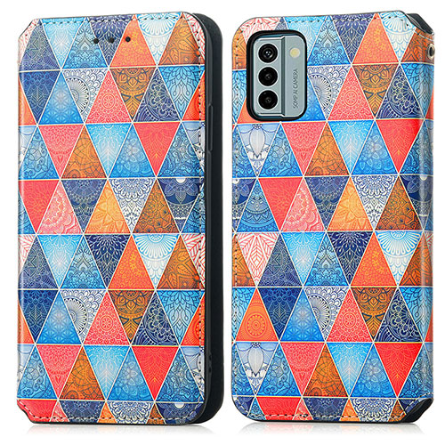 Leather Case Stands Fashionable Pattern Flip Cover Holder S02D for Nokia G22 Brown