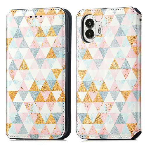 Leather Case Stands Fashionable Pattern Flip Cover Holder S02D for Nothing Phone 2 White