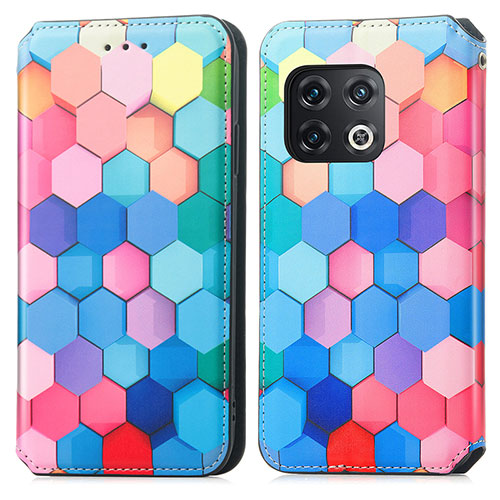 Leather Case Stands Fashionable Pattern Flip Cover Holder S02D for OnePlus 10 Pro 5G Colorful