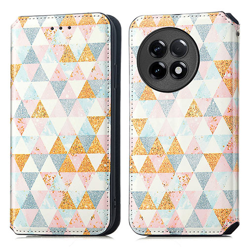 Leather Case Stands Fashionable Pattern Flip Cover Holder S02D for OnePlus Ace 2 5G White