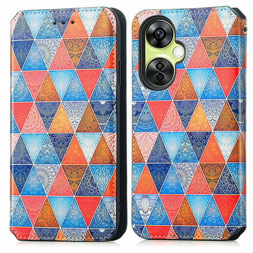 Leather Case Stands Fashionable Pattern Flip Cover Holder S02D for OnePlus Nord CE 3 5G Brown