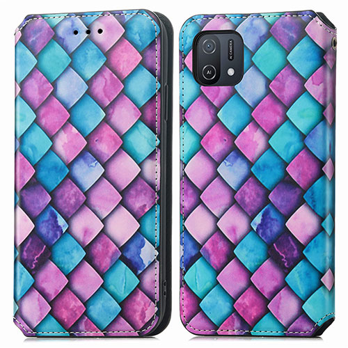 Leather Case Stands Fashionable Pattern Flip Cover Holder S02D for Oppo A16e Purple