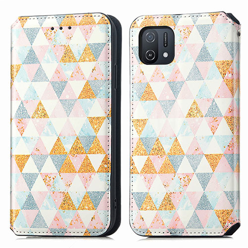 Leather Case Stands Fashionable Pattern Flip Cover Holder S02D for Oppo A16K White