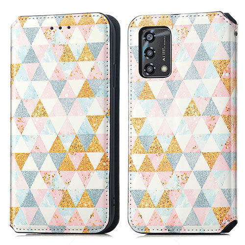 Leather Case Stands Fashionable Pattern Flip Cover Holder S02D for Oppo A74 4G White