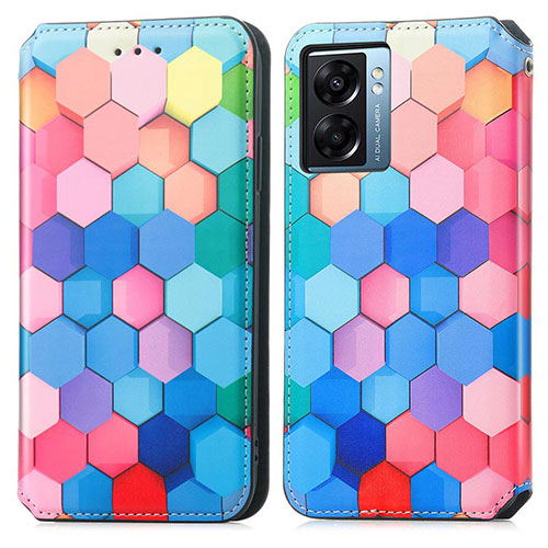 Leather Case Stands Fashionable Pattern Flip Cover Holder S02D for Oppo A77 5G Colorful