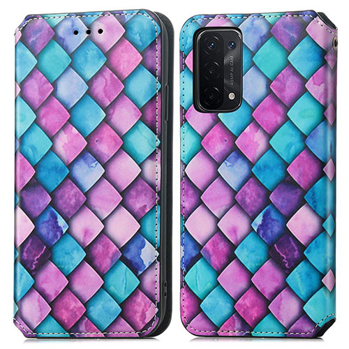 Leather Case Stands Fashionable Pattern Flip Cover Holder S02D for Oppo A93 5G Purple