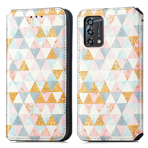 Leather Case Stands Fashionable Pattern Flip Cover Holder S02D for Oppo A95 4G White