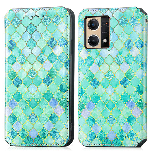 Leather Case Stands Fashionable Pattern Flip Cover Holder S02D for Oppo F21 Pro 4G Green