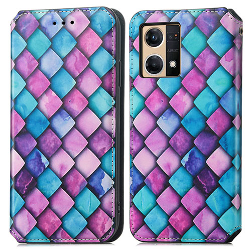 Leather Case Stands Fashionable Pattern Flip Cover Holder S02D for Oppo F21 Pro 4G Purple