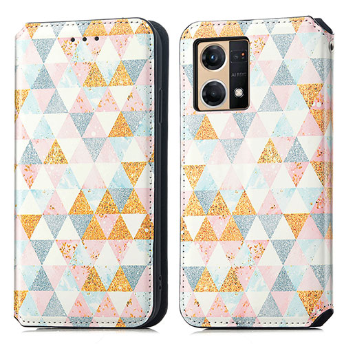 Leather Case Stands Fashionable Pattern Flip Cover Holder S02D for Oppo F21 Pro 4G White