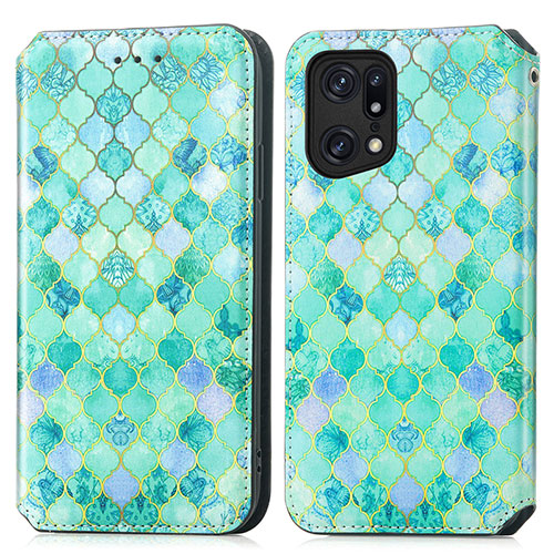 Leather Case Stands Fashionable Pattern Flip Cover Holder S02D for Oppo Find X5 Pro 5G Green