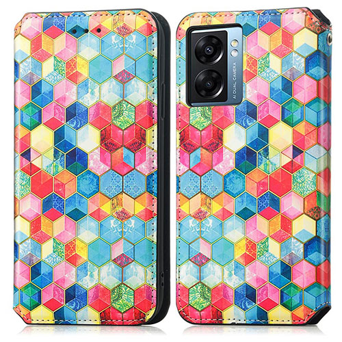 Leather Case Stands Fashionable Pattern Flip Cover Holder S02D for Oppo K10 5G India Mixed