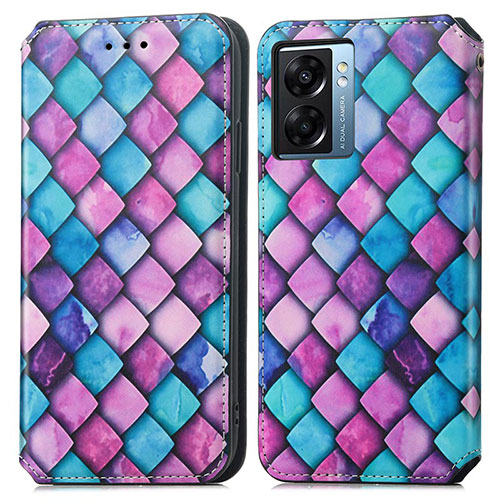 Leather Case Stands Fashionable Pattern Flip Cover Holder S02D for Oppo K10 5G India Purple
