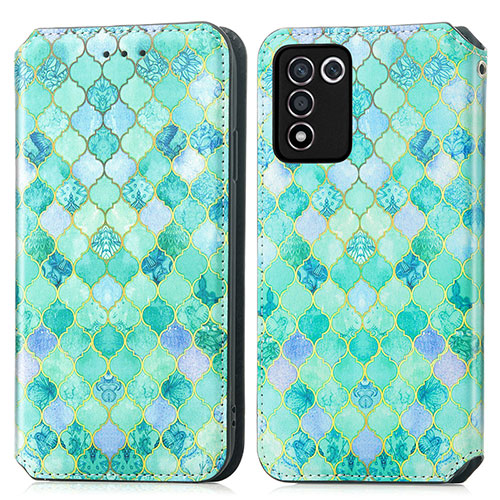 Leather Case Stands Fashionable Pattern Flip Cover Holder S02D for Oppo K9S 5G Green