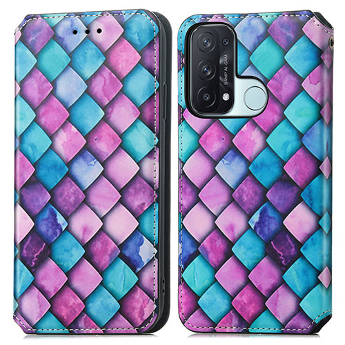 Leather Case Stands Fashionable Pattern Flip Cover Holder S02D for Oppo Reno5 A Purple