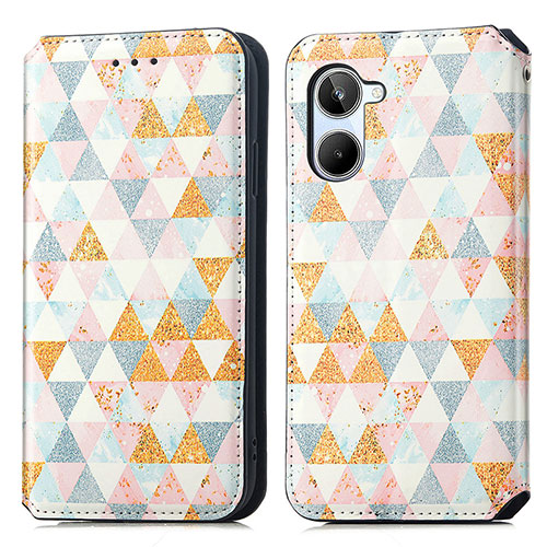 Leather Case Stands Fashionable Pattern Flip Cover Holder S02D for Realme 10 4G White