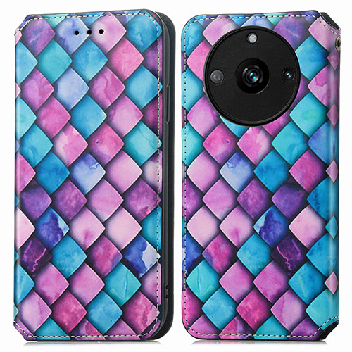 Leather Case Stands Fashionable Pattern Flip Cover Holder S02D for Realme 11 Pro 5G Purple