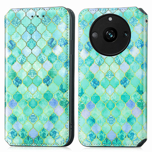 Leather Case Stands Fashionable Pattern Flip Cover Holder S02D for Realme 11 Pro+ Plus 5G Green