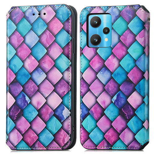 Leather Case Stands Fashionable Pattern Flip Cover Holder S02D for Realme 9 4G Purple