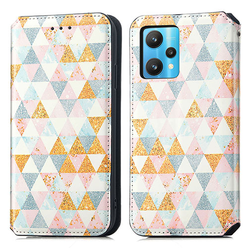 Leather Case Stands Fashionable Pattern Flip Cover Holder S02D for Realme 9 Pro 5G White