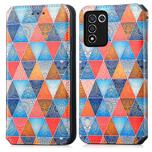 Leather Case Stands Fashionable Pattern Flip Cover Holder S02D for Realme 9 SE 5G Brown