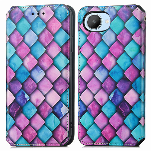 Leather Case Stands Fashionable Pattern Flip Cover Holder S02D for Realme C30 Purple