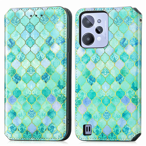 Leather Case Stands Fashionable Pattern Flip Cover Holder S02D for Realme C31 Green