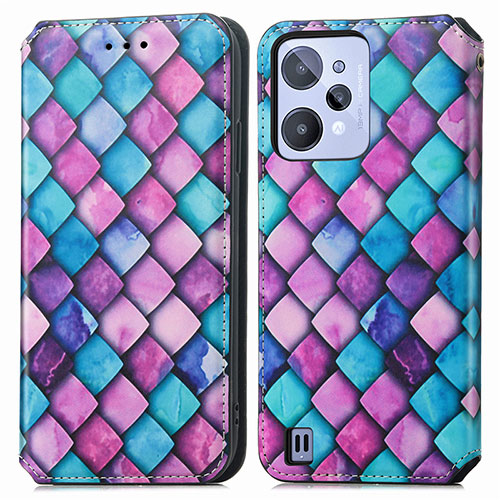 Leather Case Stands Fashionable Pattern Flip Cover Holder S02D for Realme C31 Purple