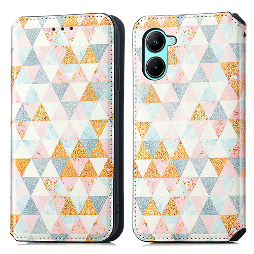 Leather Case Stands Fashionable Pattern Flip Cover Holder S02D for Realme C33 (2023) White