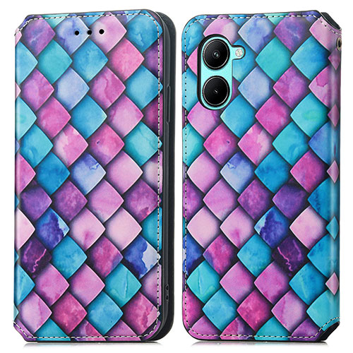 Leather Case Stands Fashionable Pattern Flip Cover Holder S02D for Realme C33 Purple