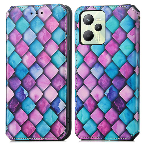 Leather Case Stands Fashionable Pattern Flip Cover Holder S02D for Realme C35 Purple