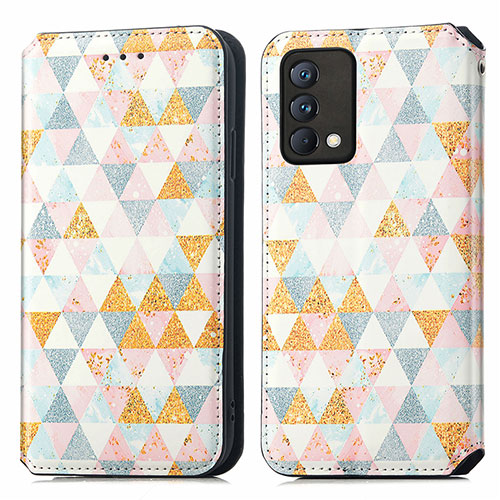 Leather Case Stands Fashionable Pattern Flip Cover Holder S02D for Realme GT Master 5G White