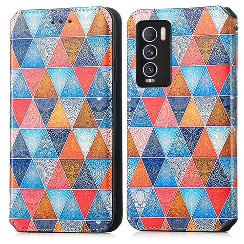 Leather Case Stands Fashionable Pattern Flip Cover Holder S02D for Realme GT Master Explorer 5G Brown