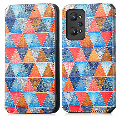 Leather Case Stands Fashionable Pattern Flip Cover Holder S02D for Realme GT2 5G Brown