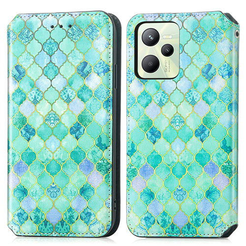 Leather Case Stands Fashionable Pattern Flip Cover Holder S02D for Realme Narzo 50A Prime Green