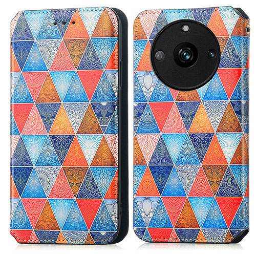 Leather Case Stands Fashionable Pattern Flip Cover Holder S02D for Realme Narzo 60 5G Brown