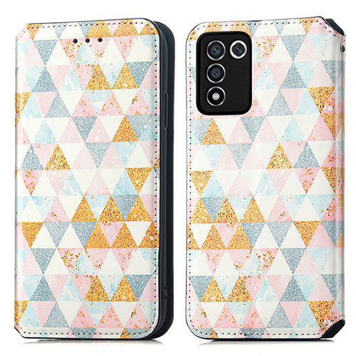 Leather Case Stands Fashionable Pattern Flip Cover Holder S02D for Realme Q3t 5G White