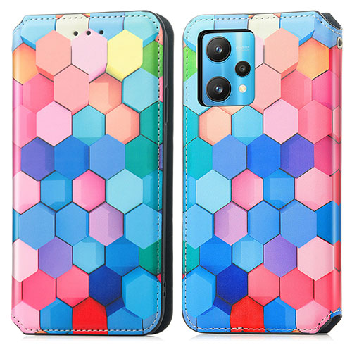 Leather Case Stands Fashionable Pattern Flip Cover Holder S02D for Realme V25 5G Colorful