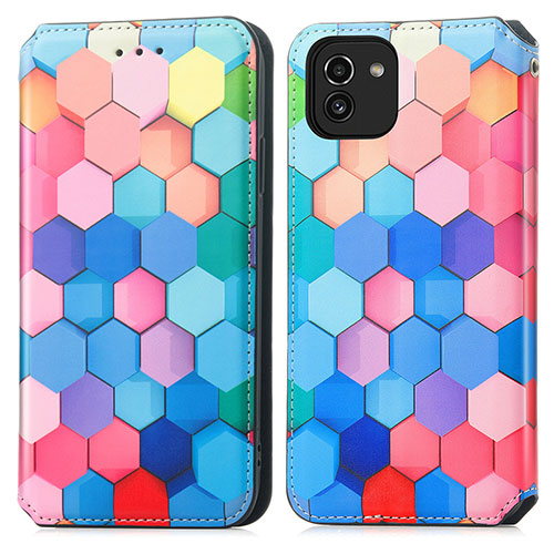 Leather Case Stands Fashionable Pattern Flip Cover Holder S02D for Samsung Galaxy A03 Colorful